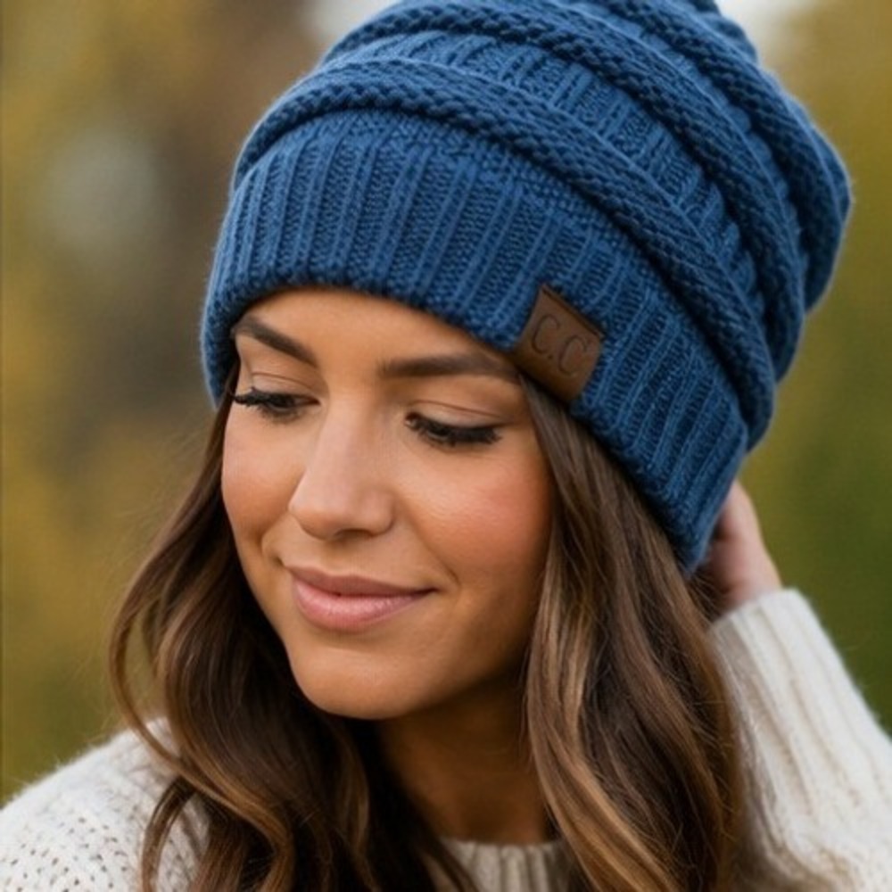 C.C. Exclusives Blue Chunky Knit Slouchy Beanie Hat Women's One Size